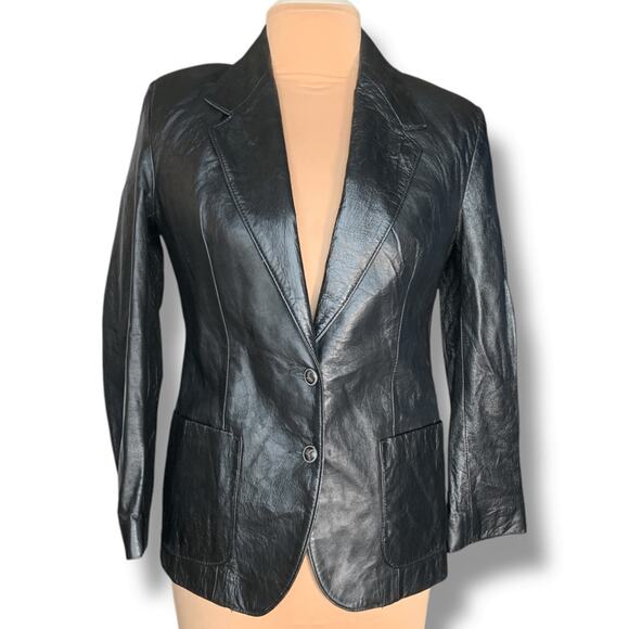 Vintage Angel Skin Tailored Black Leather Blazer Jacket 90s Minimalist Size 12 - Picture 11 of 11
